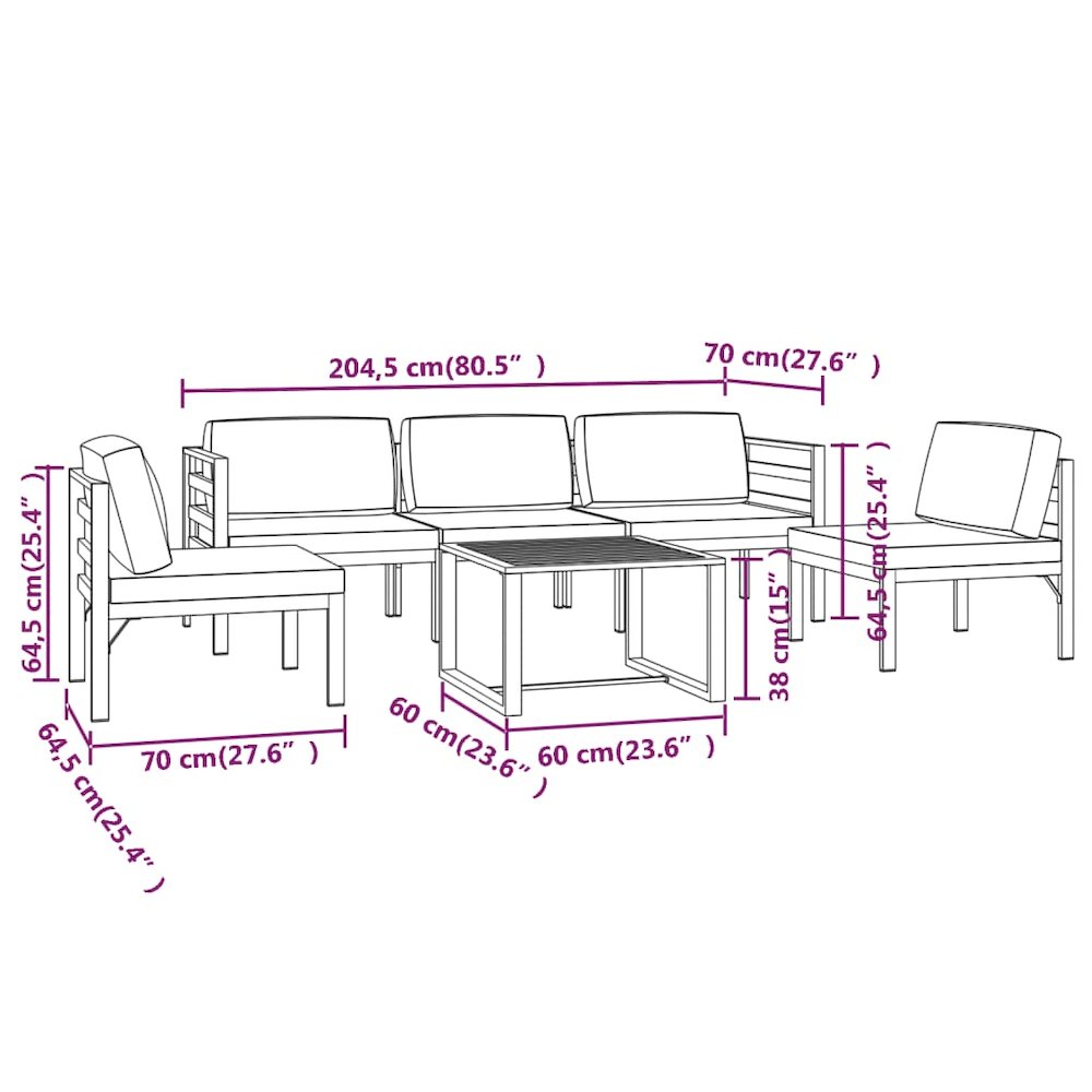 Garden Lounge Set Charcoal Aluminum, Polyester with foam filling. Picture 9