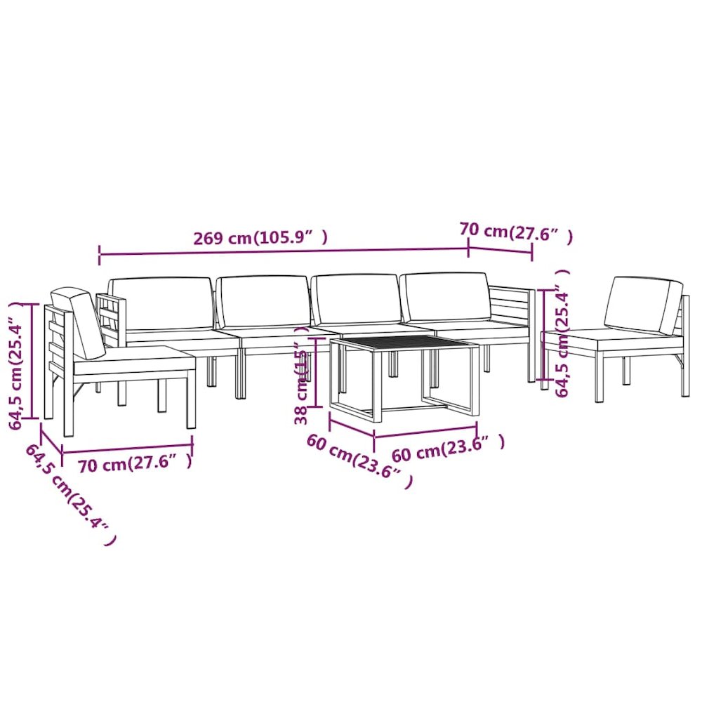 Garden Lounge Set Anthracite Aluminium, 100% Polyester Large. Picture 9