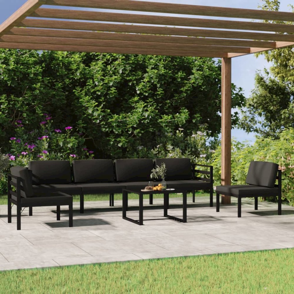 Garden Lounge Set Anthracite Aluminium, 100% Polyester Large. Picture 1