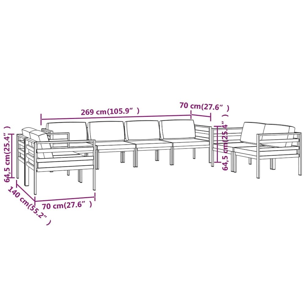 Garden Lounge Set Anthracite Aluminum and Polyester Large Modular. Picture 7