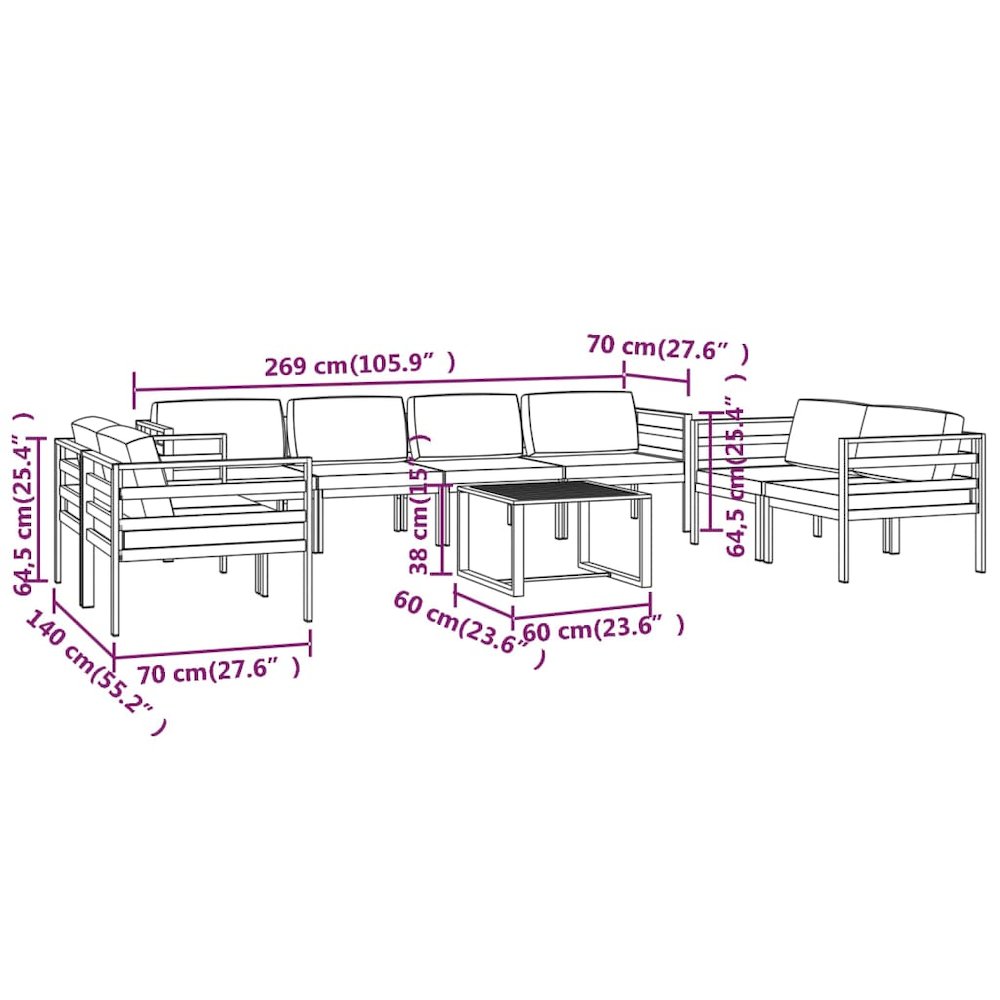 Garden Lounge Set Anthracite Aluminum Large Modular. Picture 9
