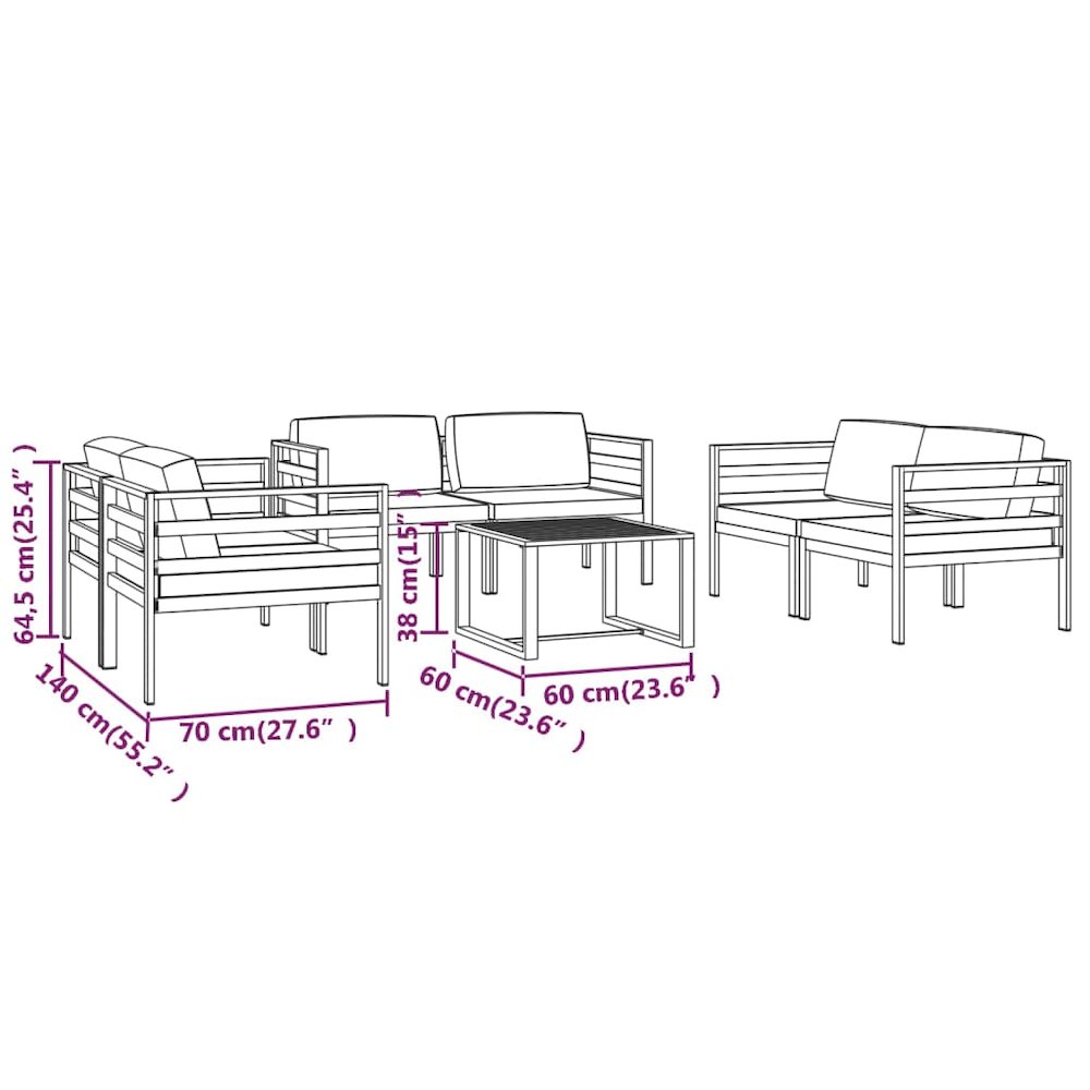 Garden Lounge Set Anthracite Aluminum, 100% polyester Compact. Picture 7