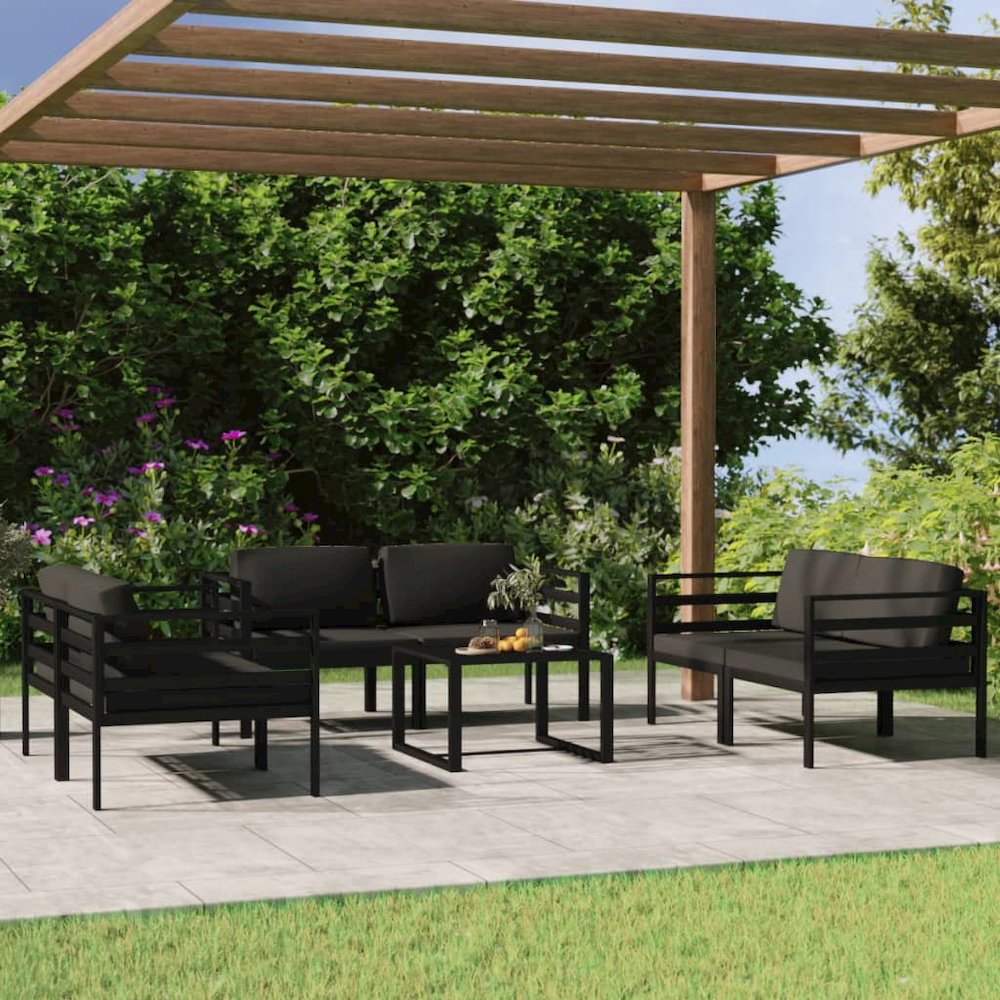 Garden Lounge Set Anthracite Aluminum, 100% polyester Compact. Picture 1