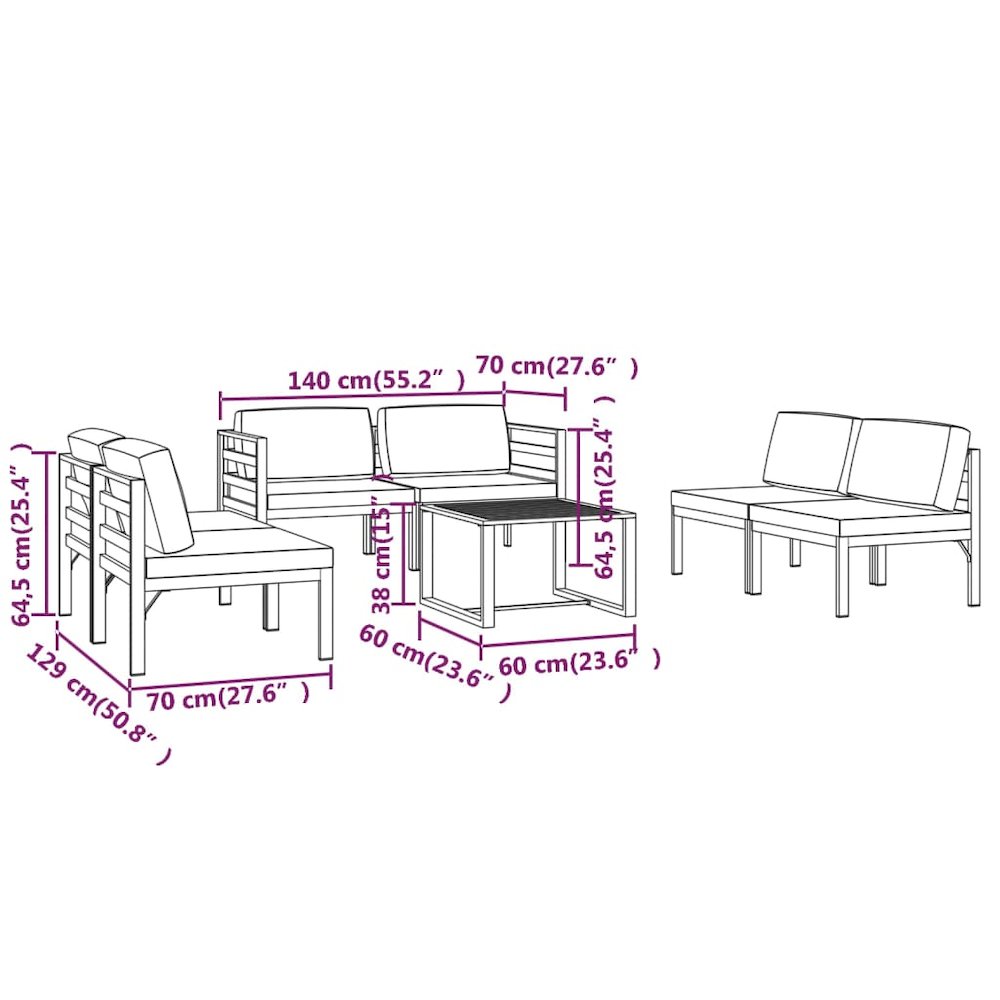 Garden Lounge Set Anthracite Aluminum, Polyester 7 Piece Modular. Picture 9