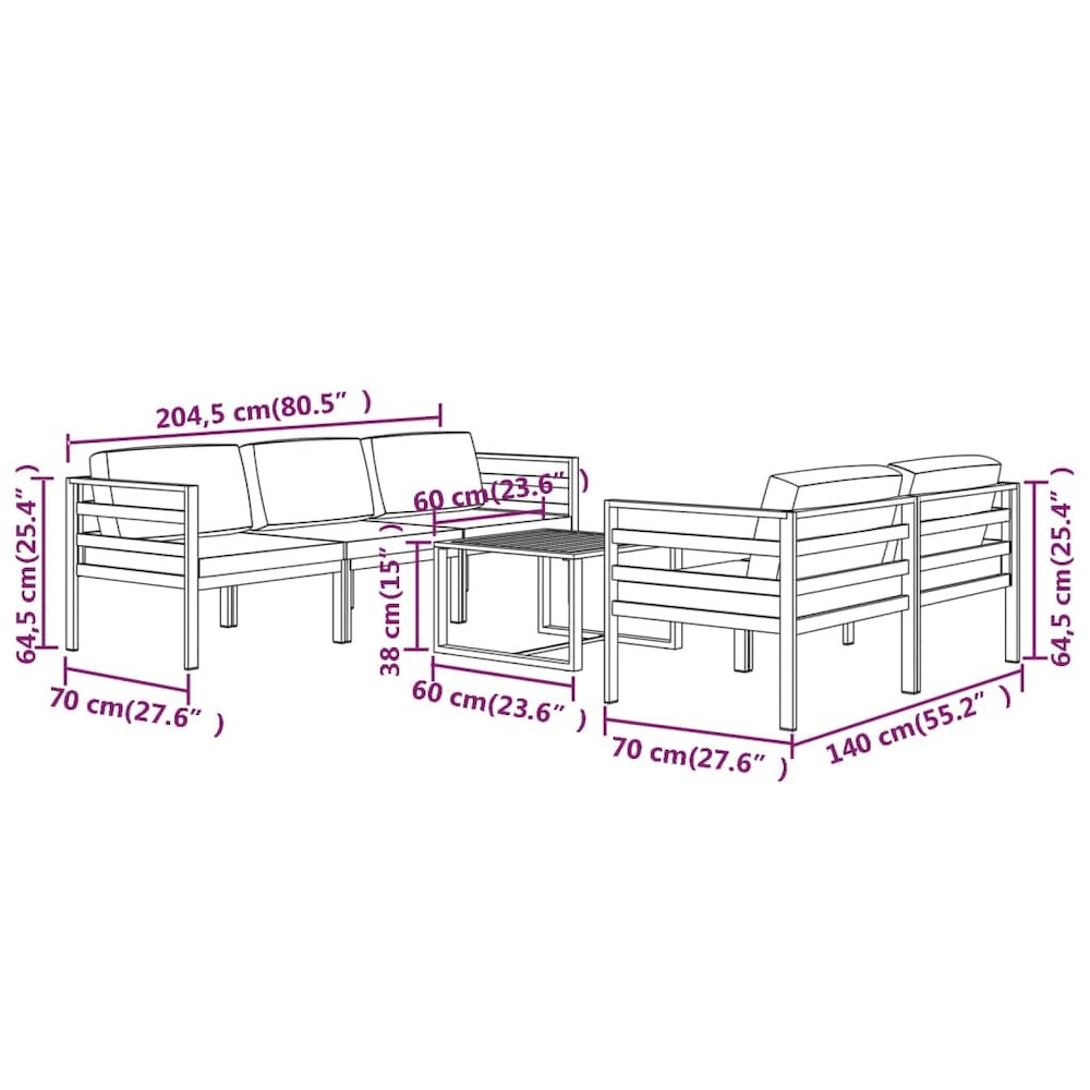 Garden Lounge Set Anthracite Aluminum, Polyester Standard Modular. Picture 9