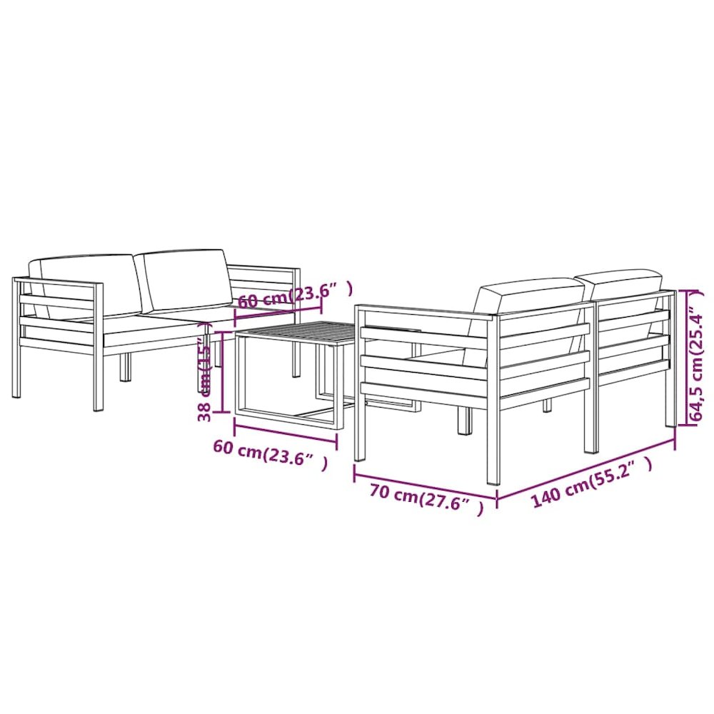 Patio Lounge Set Anthracite Aluminium, Polyester Medium Modular. Picture 7