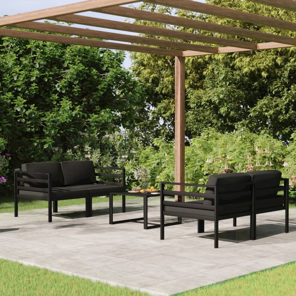 Patio Lounge Set Anthracite Aluminium, Polyester Medium Modular. Picture 1