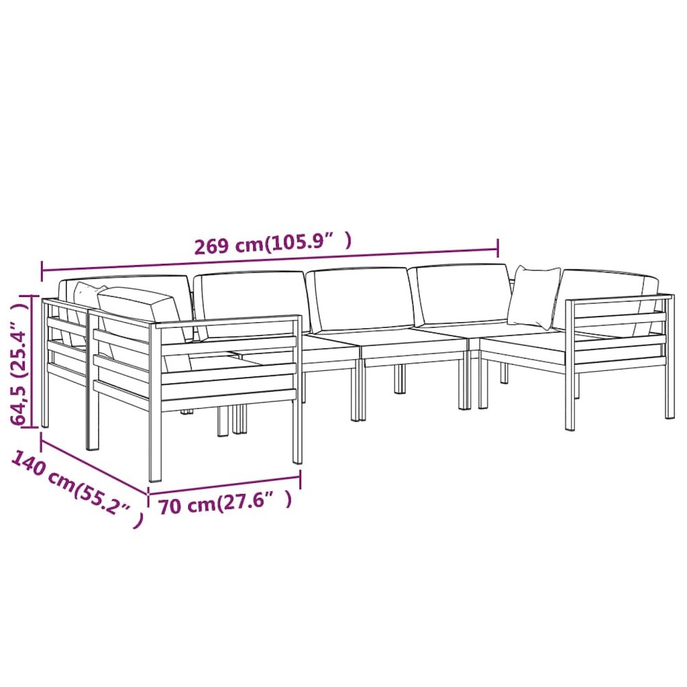Garden Lounge Set Anthracite Aluminum, Polyester Large Modular. Picture 7