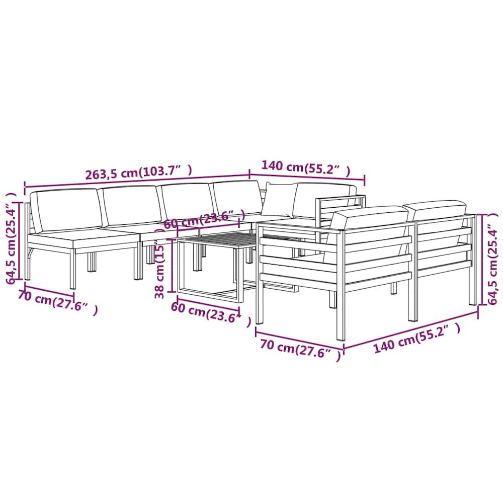 Garden Lounge Set Anthracite Aluminum, Polyester Large Modular. Picture 9