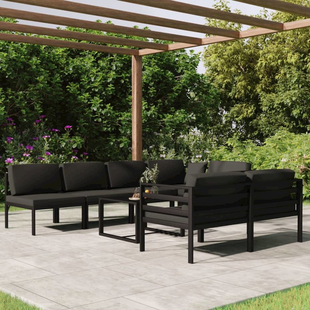 Garden Lounge Set Anthracite Aluminum, Polyester Large Modular. Picture 1