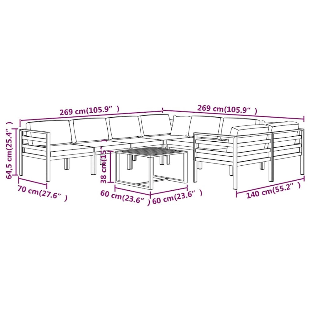 Garden Lounge Set Anthracite Aluminum, Polyester Large Modular. Picture 9