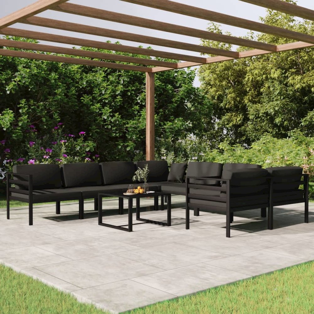Garden Lounge Set Anthracite Aluminum, Polyester Large Modular. Picture 1