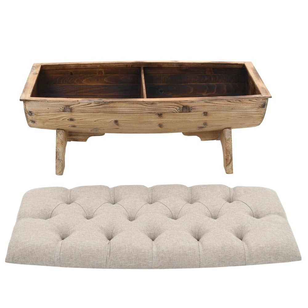 Storage Bench Natural wood and beige. Picture 4