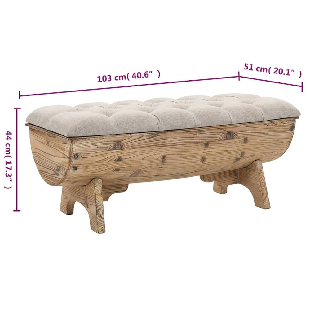 Storage Bench Natural wood and beige. Picture 6