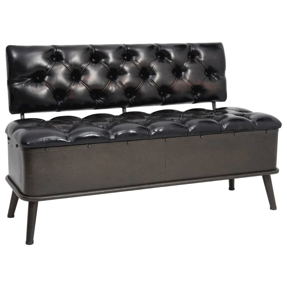 Storage Bench Black Faux Leather, Metal, Engineered Wood Medium. Picture 1