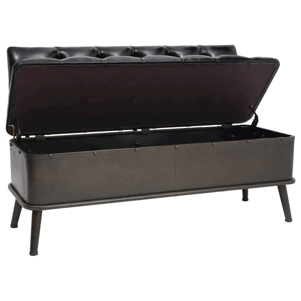 Storage Bench Black Faux Leather, Metal, Engineered Wood Medium. Picture 2