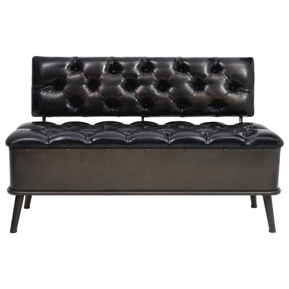 Storage Bench Black Faux Leather, Metal, Engineered Wood Medium. Picture 3