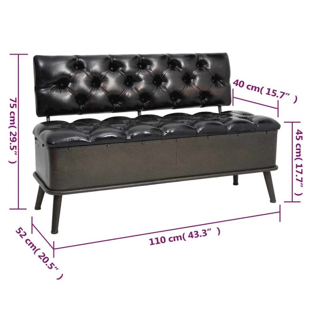 Storage Bench Black Faux Leather, Metal, Engineered Wood Medium. Picture 9