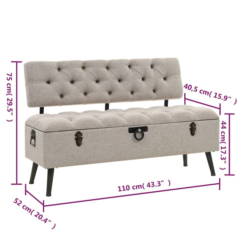 Storage Bench Cream Engineered wood 43.3 inches Storage Bench. Picture 8