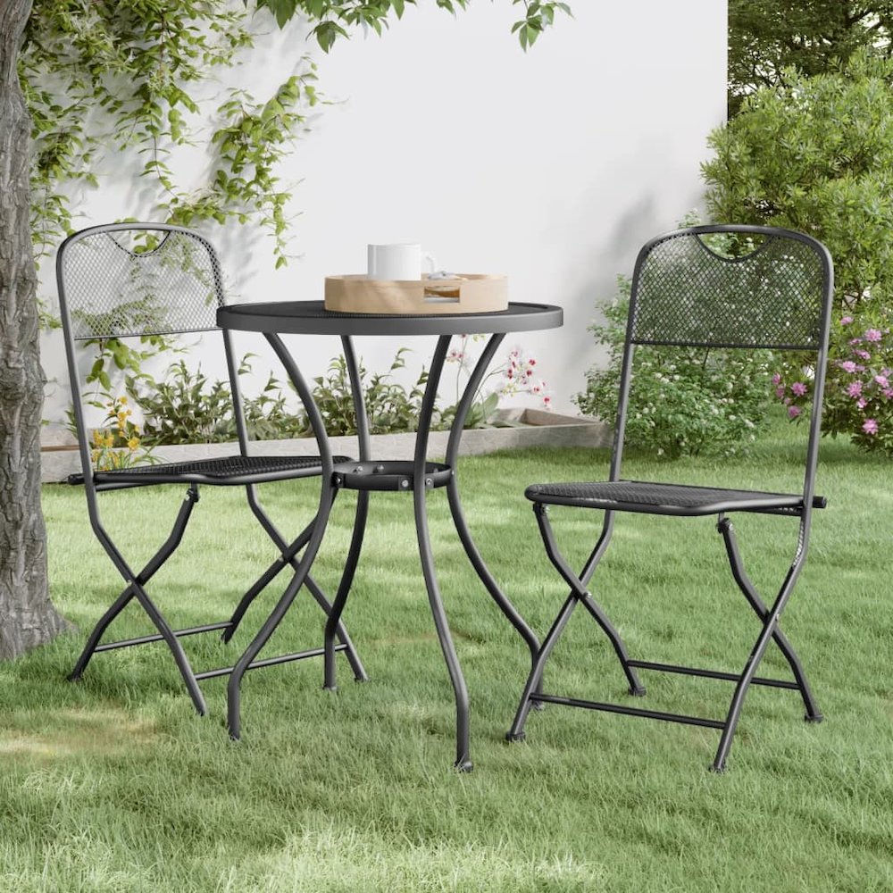Garden Dining Set Anthracite Expanded metal mesh with e-coating. Picture 1