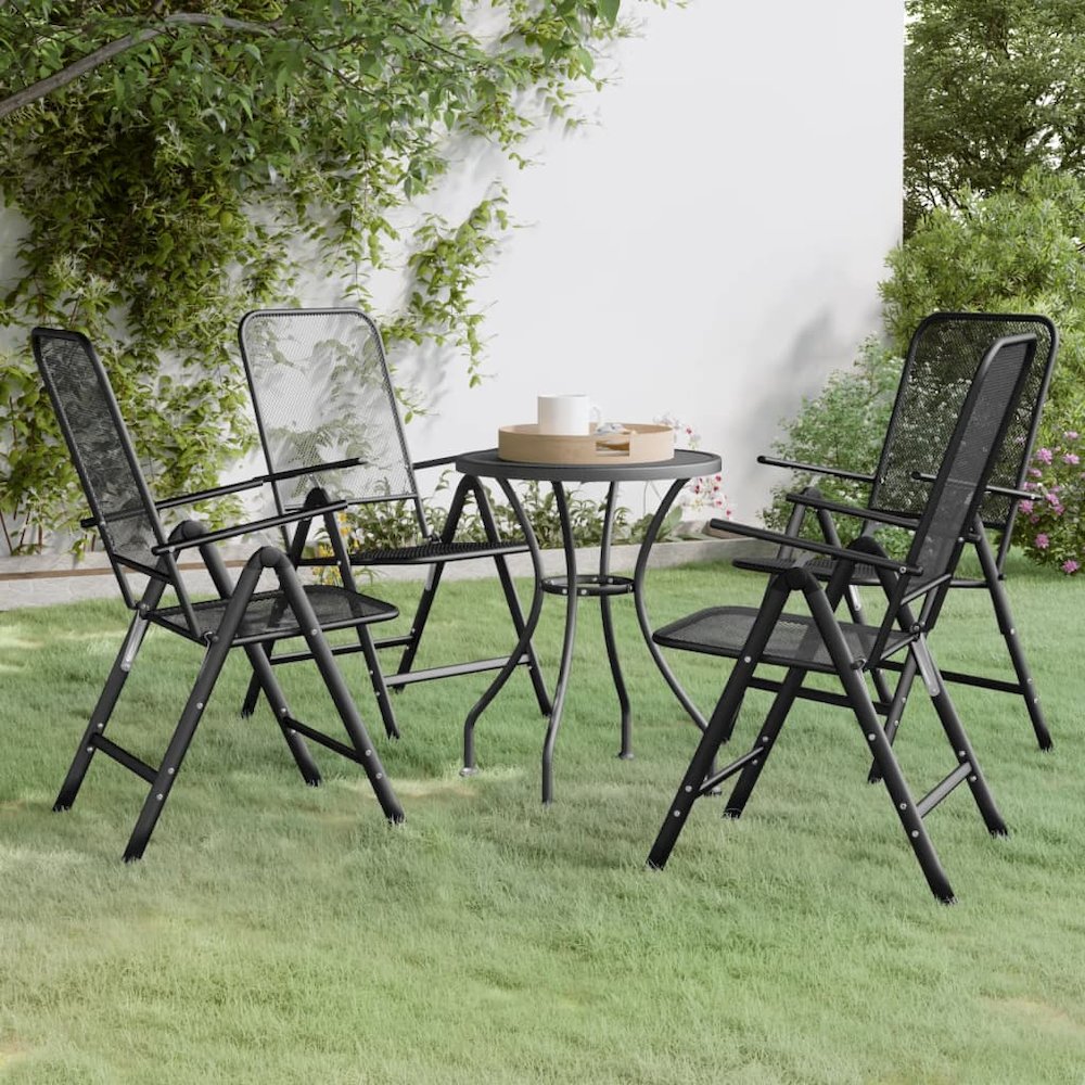 Garden Dining Set Charcoal Expanded metal mesh Compact Foldable. Picture 1