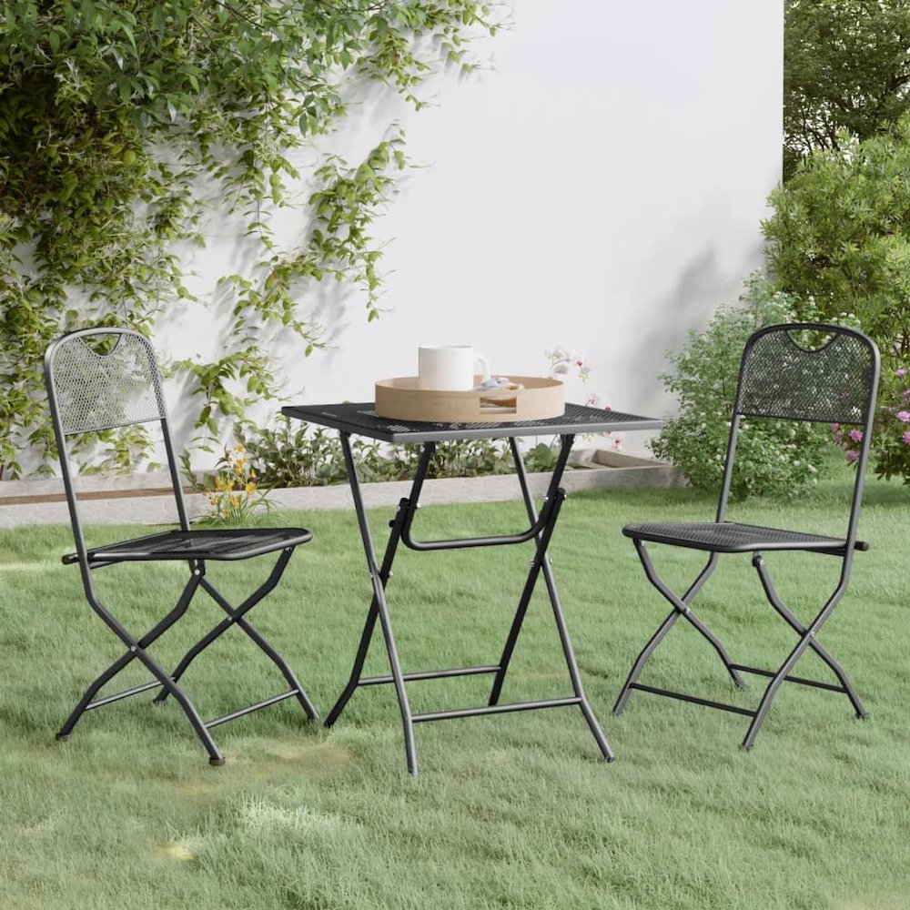 Garden Dining Set Anthracite Expanded metal mesh Small Foldable. Picture 1
