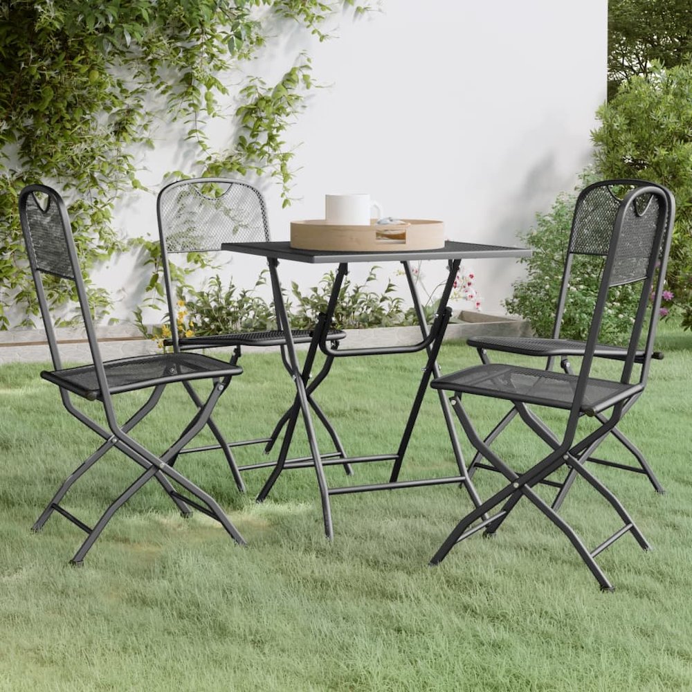Garden Dining Set Anthracite Expanded metal mesh Foldable. Picture 1