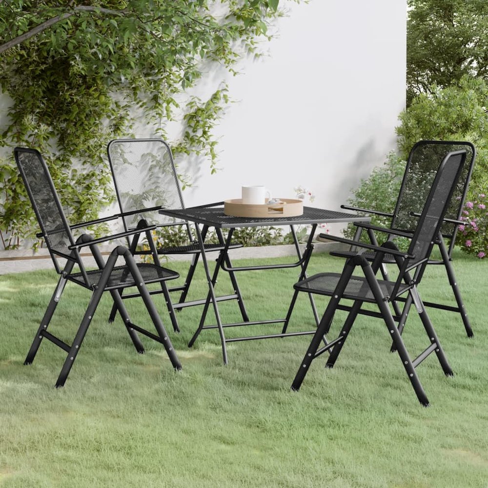 5 Piece Patio Dining Set Expanded Metal Mesh Anthracite. Picture 1