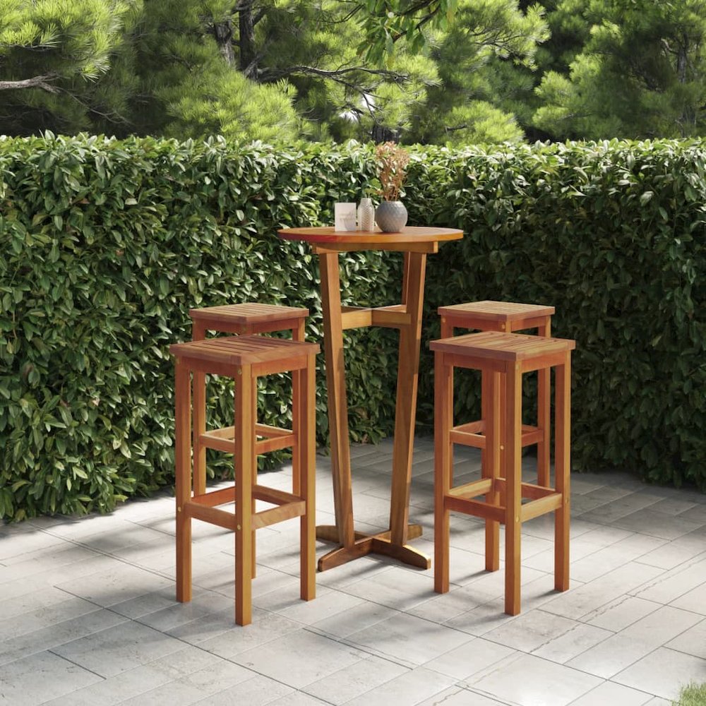 Bar Stool Set of 4 Natural wood. Picture 1