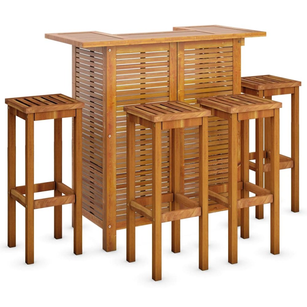 Garden Bar Set Brown Solid Acacia wood Medium Footrest. Picture 3