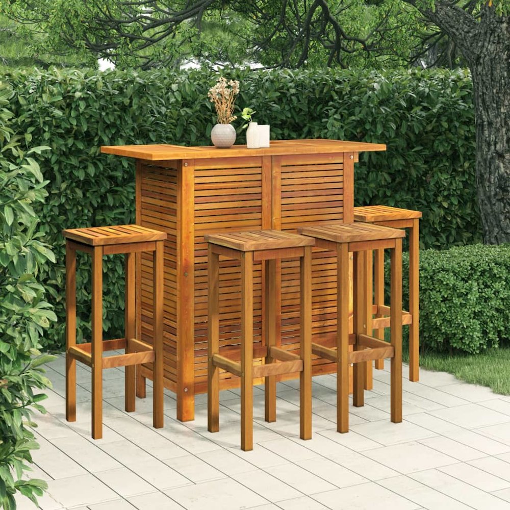 Garden Bar Set Brown Solid Acacia wood Medium Footrest. Picture 1
