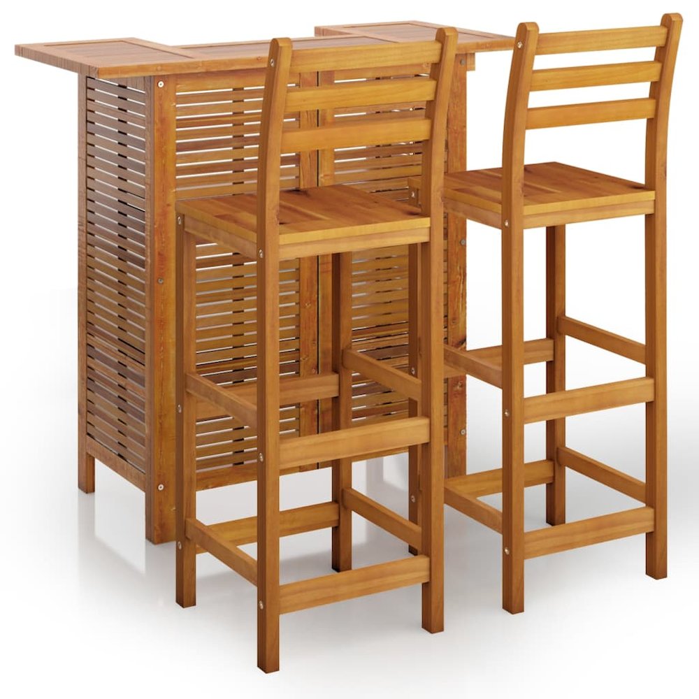 Garden Bar Set Natural Wood Solid Acacia Wood Compact Footrest. Picture 2