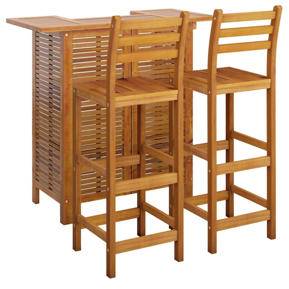 Garden Bar Set Natural Wood Solid Acacia Wood Compact Footrest. Picture 3