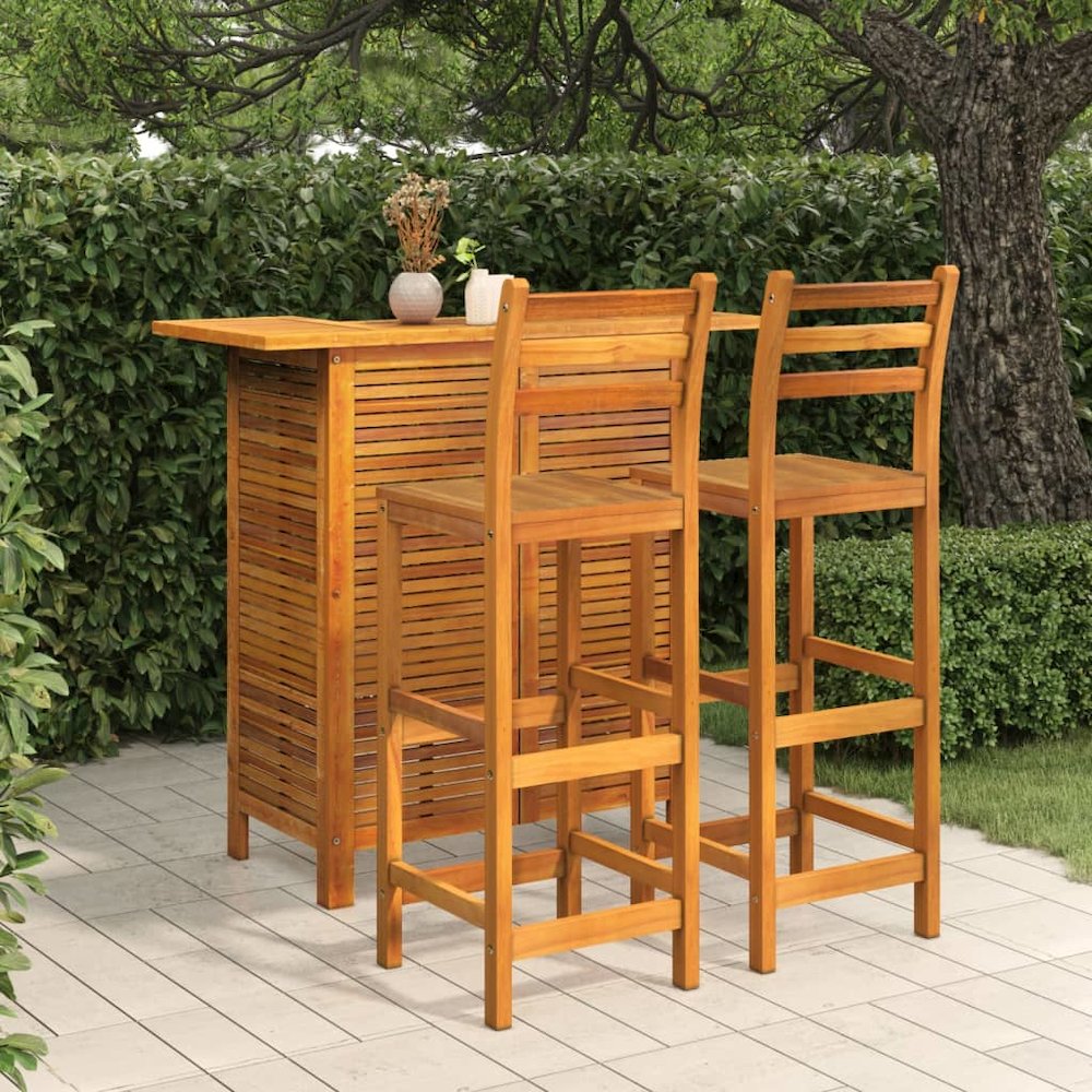 Garden Bar Set Natural Wood Solid Acacia Wood Compact Footrest. Picture 1