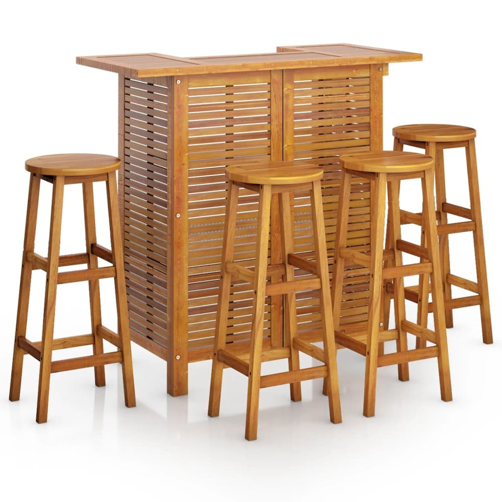 Garden Bar Set Natural Wood Solid Acacia Wood Standard Footrest. Picture 2