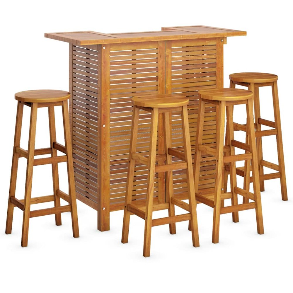 Garden Bar Set Natural Wood Solid Acacia Wood Standard Footrest. Picture 3