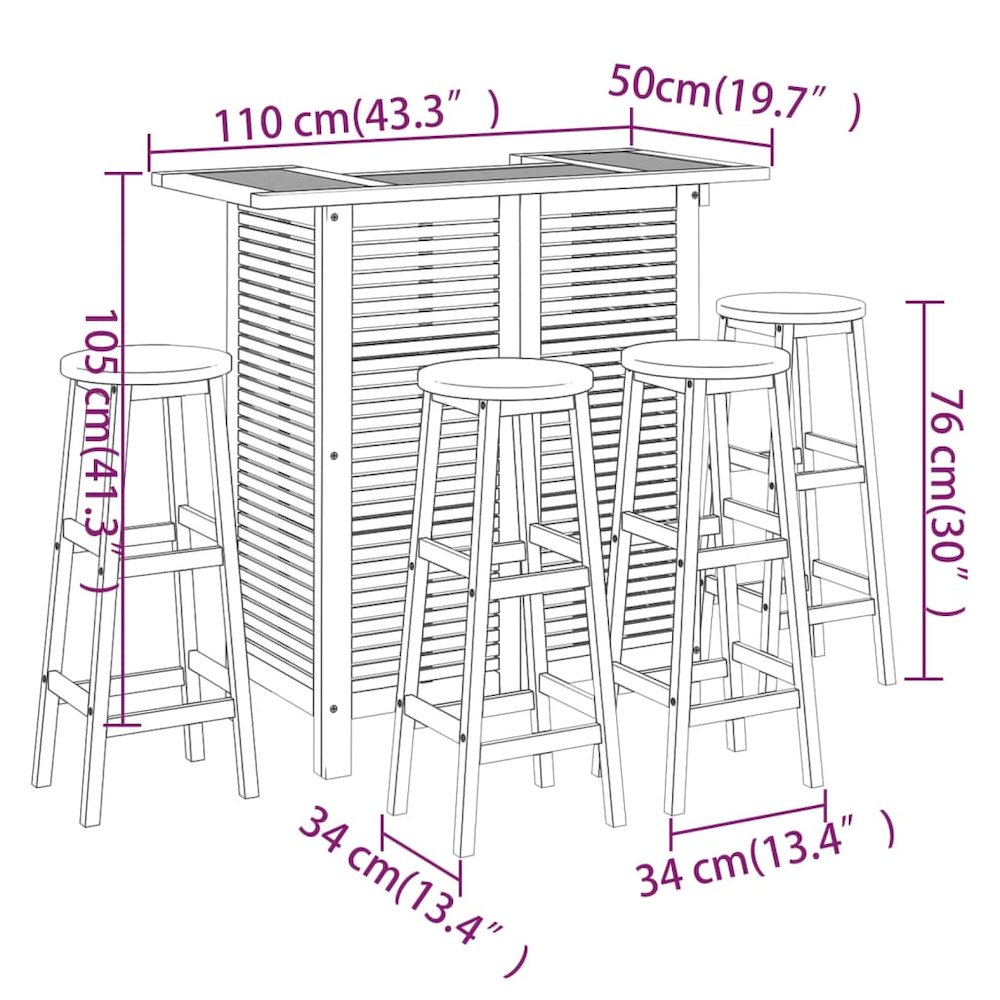 Garden Bar Set Natural Wood Solid Acacia Wood Standard Footrest. Picture 12