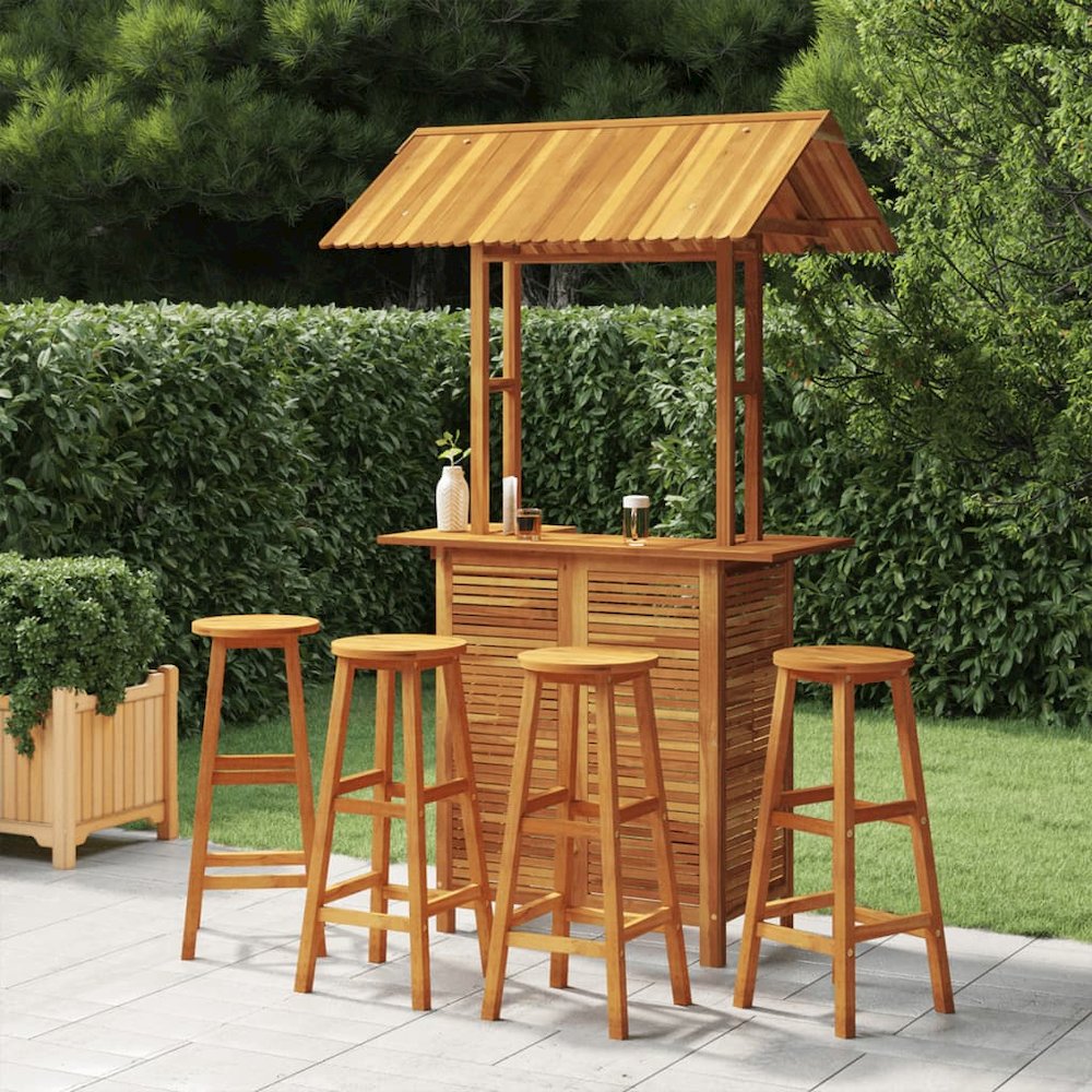 Garden Bar Set Natural Wood Solid Acacia Wood Large Durable. Picture 1