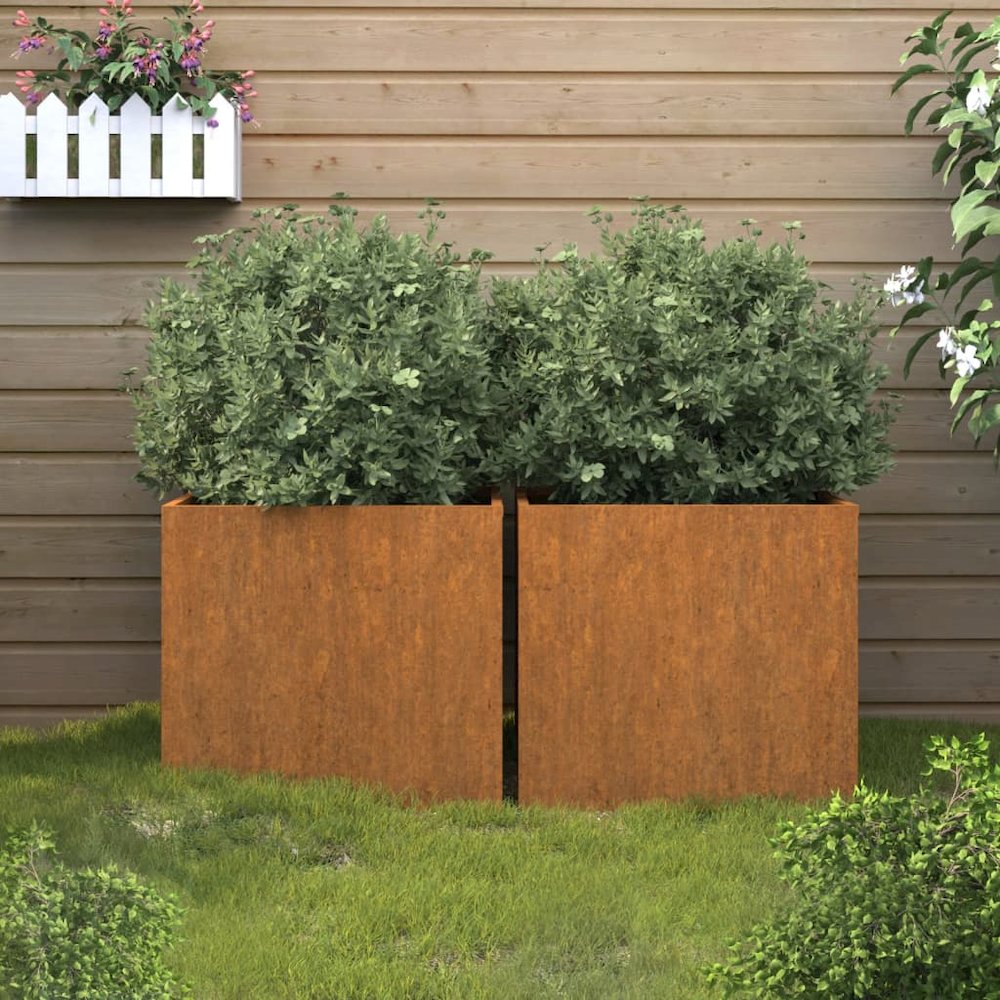 Planter Set of 2 Rusty Corten Steel Medium Durable. Picture 1