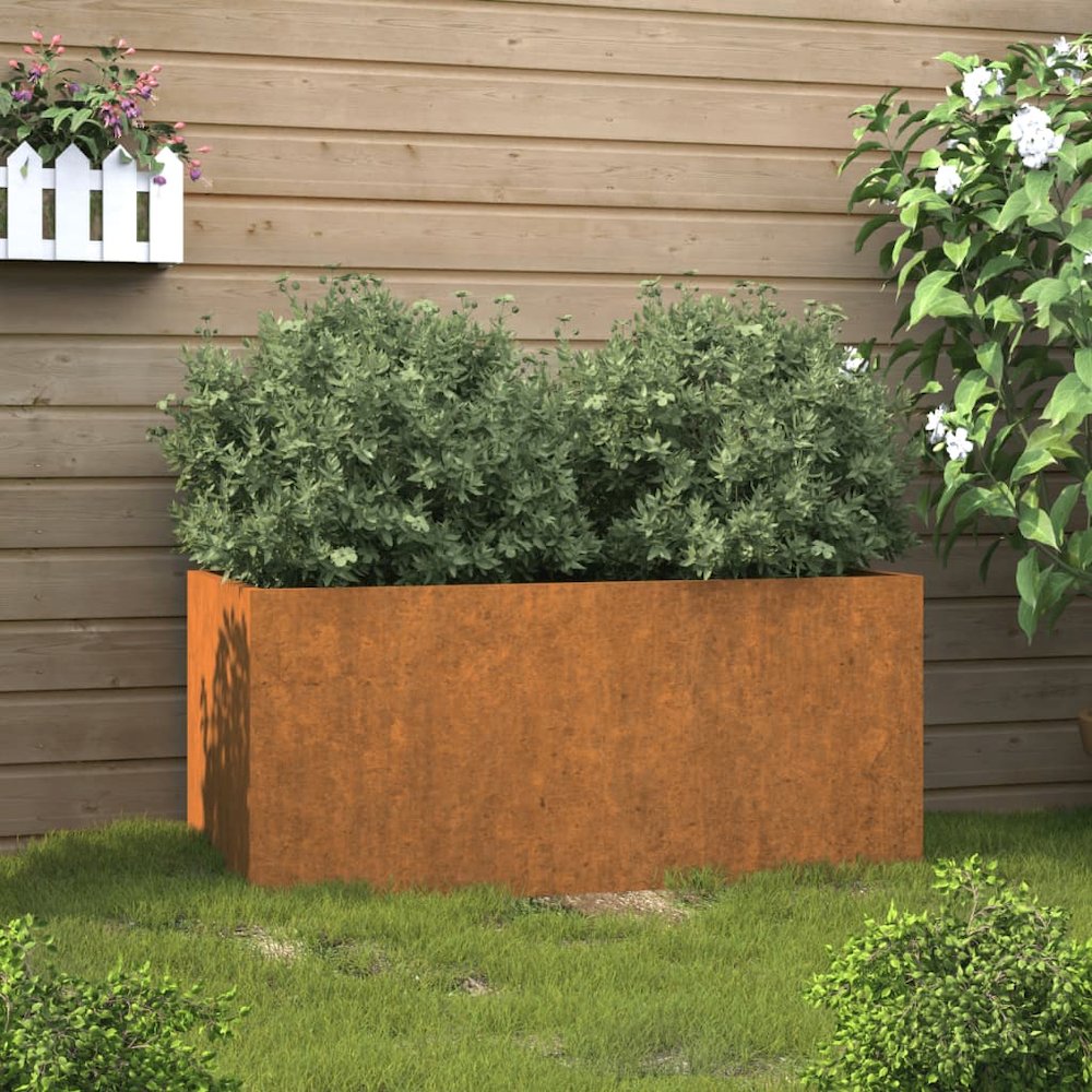 Planter Rusty Corten Steel Medium Durable Planter Rectangular. Picture 1