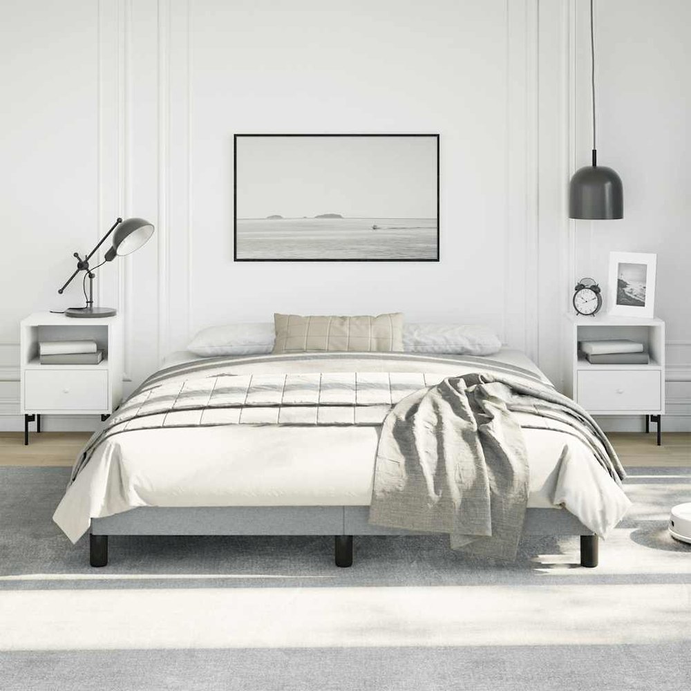 Bed Frame Light gray Polyester Queen Bed Frame Rectangular. Picture 3