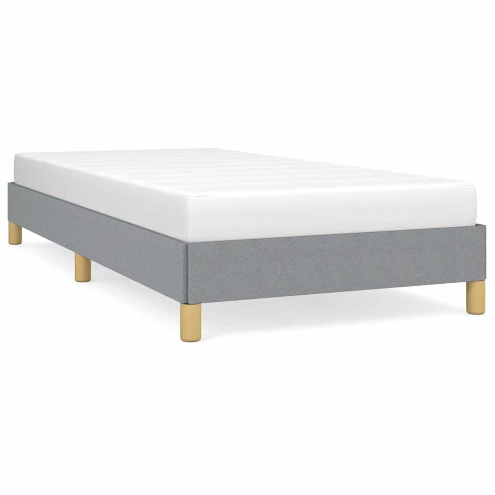 Bed Frame Light Grey Polyester, Plywood, Engineered Wood Twin XL. Picture 1