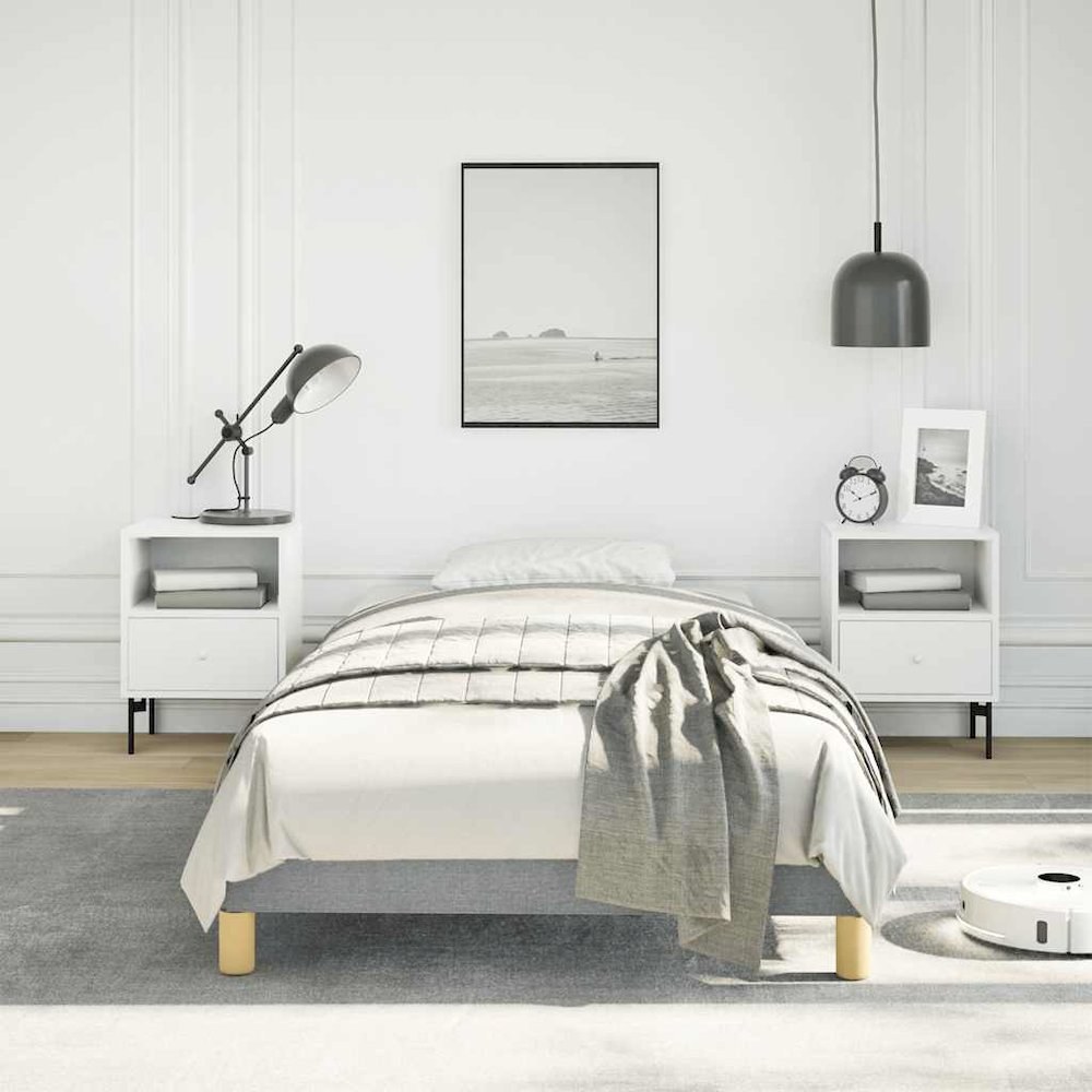Bed Frame Light Grey Polyester, Plywood, Engineered Wood Twin XL. Picture 3