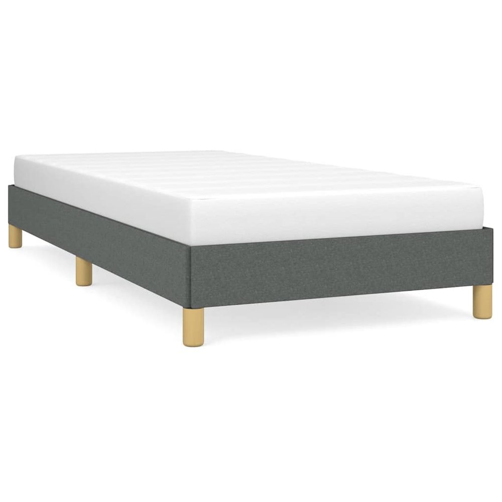 Bed Frame Dark Grey Polyester, Plywood, Engineered Wood Twin XL. Picture 1