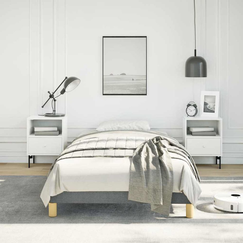 Bed Frame Dark Grey Polyester, Plywood, Engineered Wood Twin XL. Picture 3