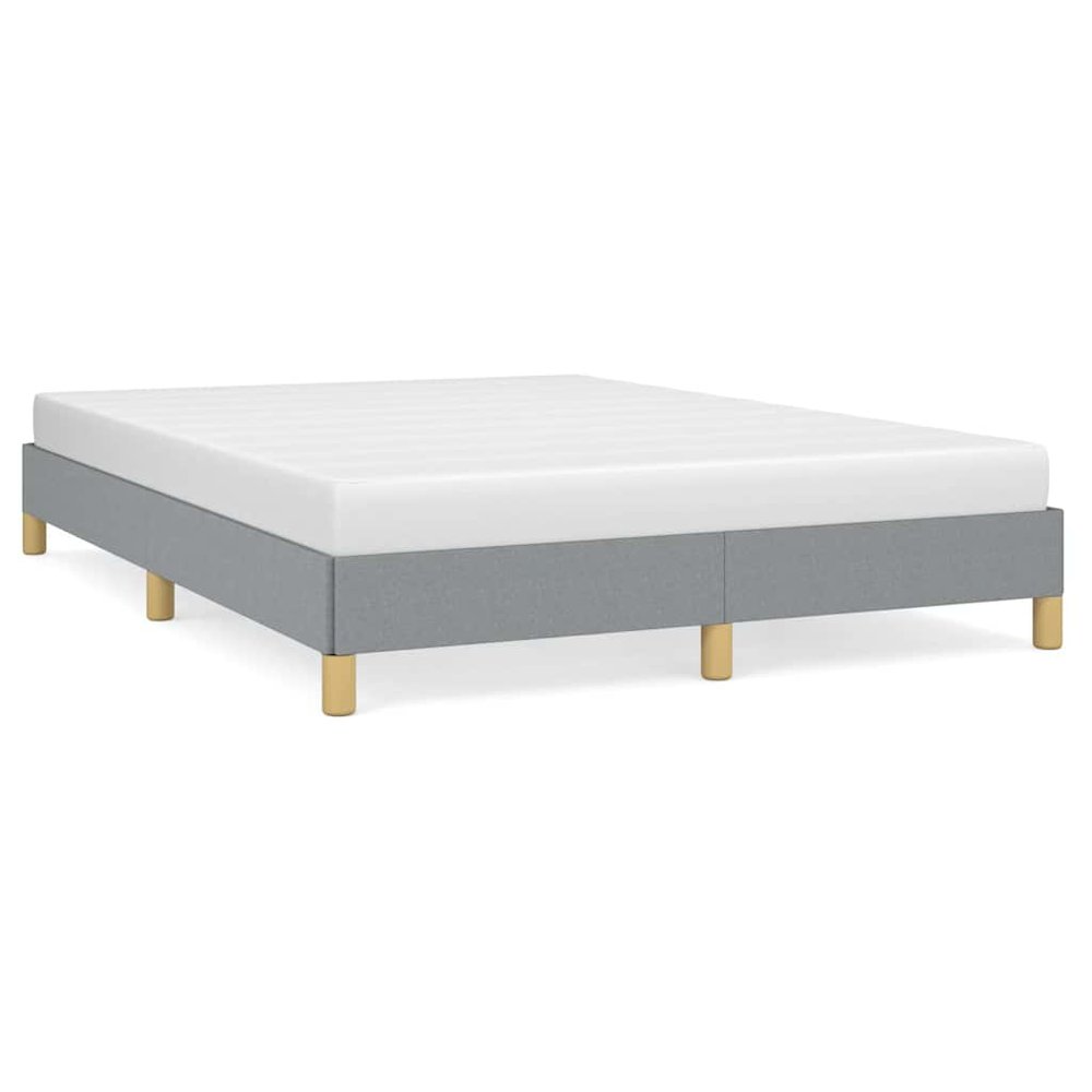 Bed Frame Light Gray Polyester Fabric, Plywood, Engineered Wood. Picture 1