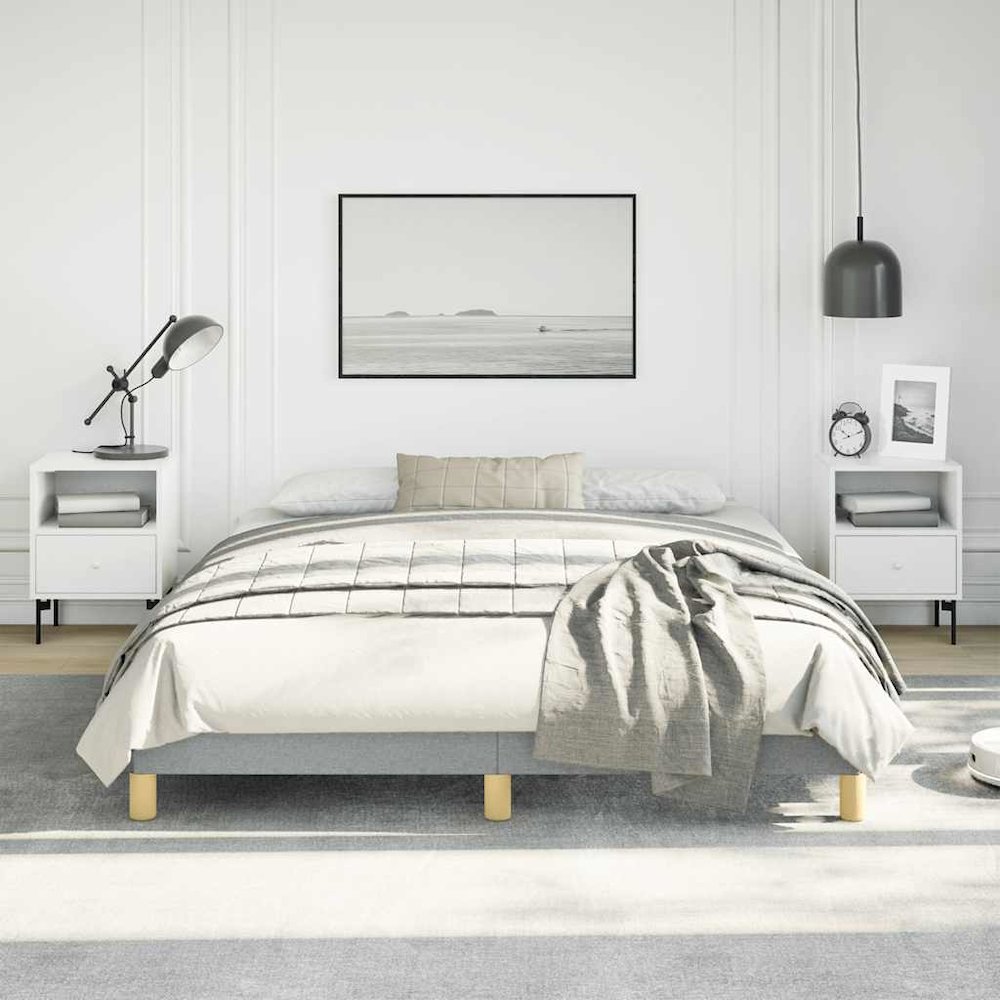 Bed Frame Light Gray Polyester Fabric, Plywood, Engineered Wood. Picture 3