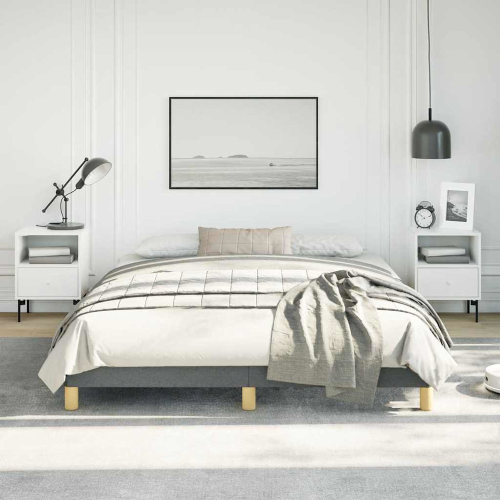 Bed Frame Dark Grey Fabric, plywood, engineered wood Queen. Picture 3