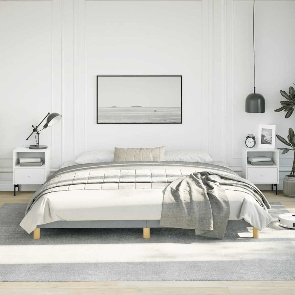 Bed Frame Light grey 100% polyester, plywood, engineered wood King. Picture 3