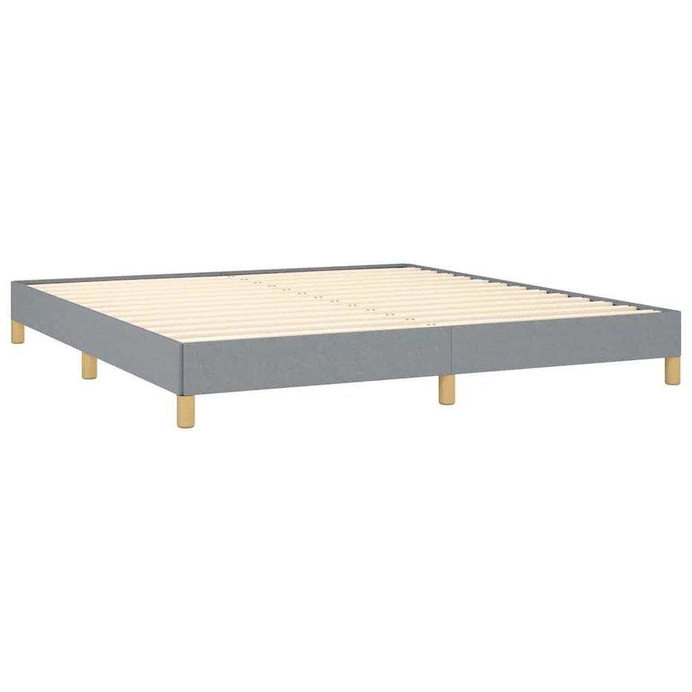 Bed Frame Light grey 100% polyester, plywood, engineered wood King. Picture 5